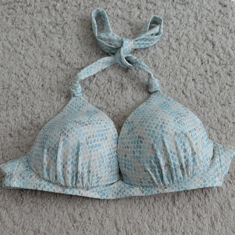 Shade And Shore Blue and White Snake Print Bikini Top